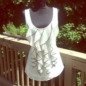 Sleeveless white & black ruffle blouse / Size Lg